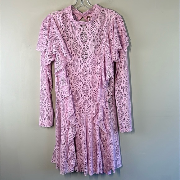 NWT Free People Coquette Mock Neck Long Sleeve Wisteria Lace Dress Size Large - Picture 2 of 16